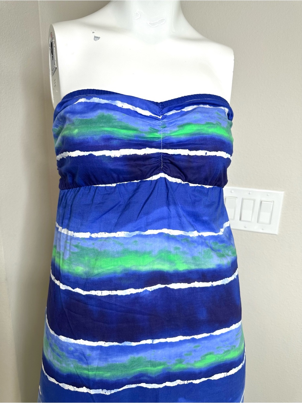Tommy Bahama Cotton Maxi Dress Striped Watercolor Halter Stretch Back Women Sz S